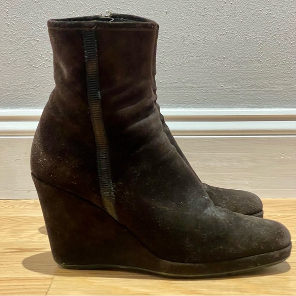 Prada Sport Brown Suede Ankle Sock Wedge Boots - Size 8 - Picture 2 of 16